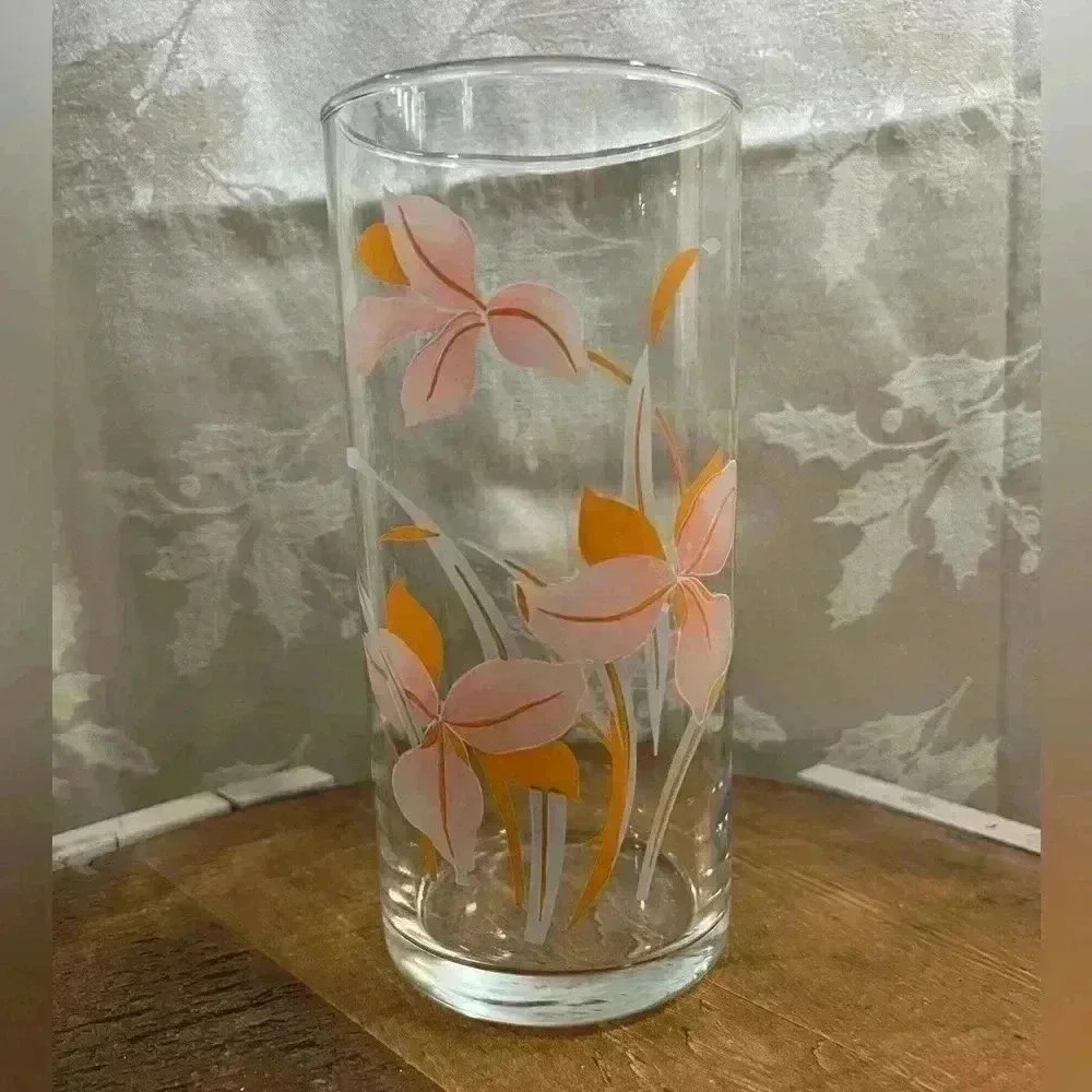 Vase with Peach Colored Painted Floral Designs Vintage